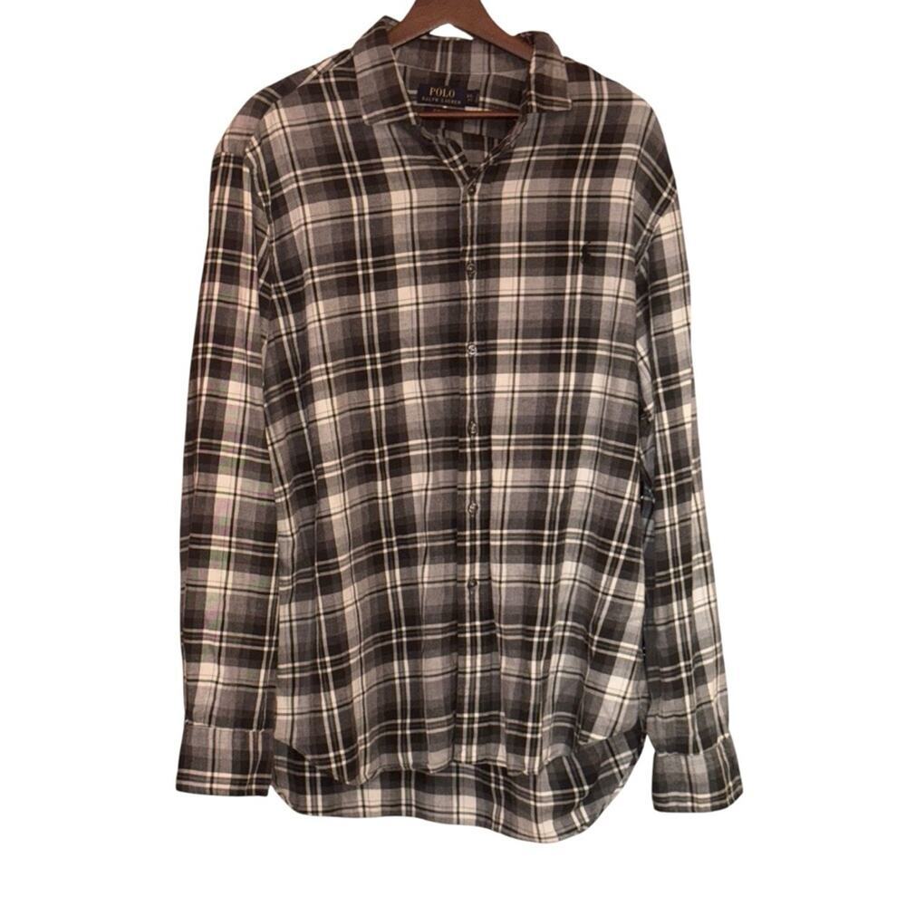 Polo Ralph Lauren Black and White Plaid Button Up Men's Dress Shirt Size XXL